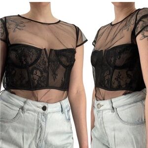 House of CB Black Sheer Lace Blouse
